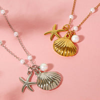 Seashell, Starfish & Pearl Charm Necklace