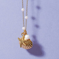 Seashell, Starfish & Pearl Charm Necklace