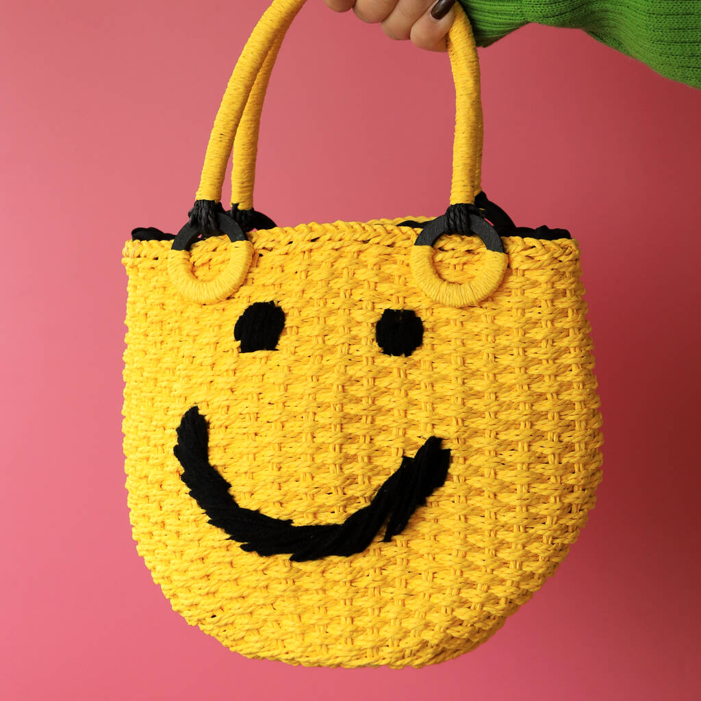 Smile Face Straw Basket Bag