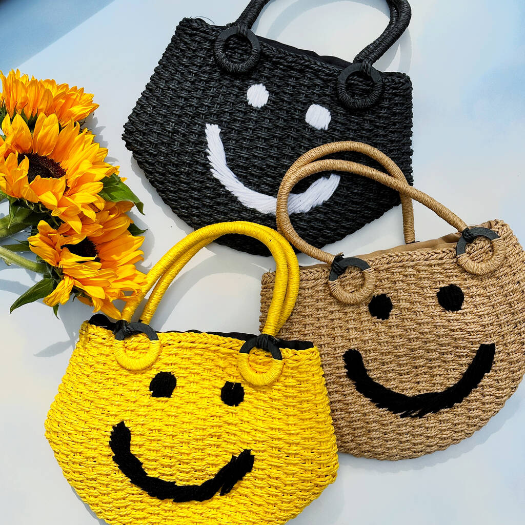 Smile Face Straw Basket Bag