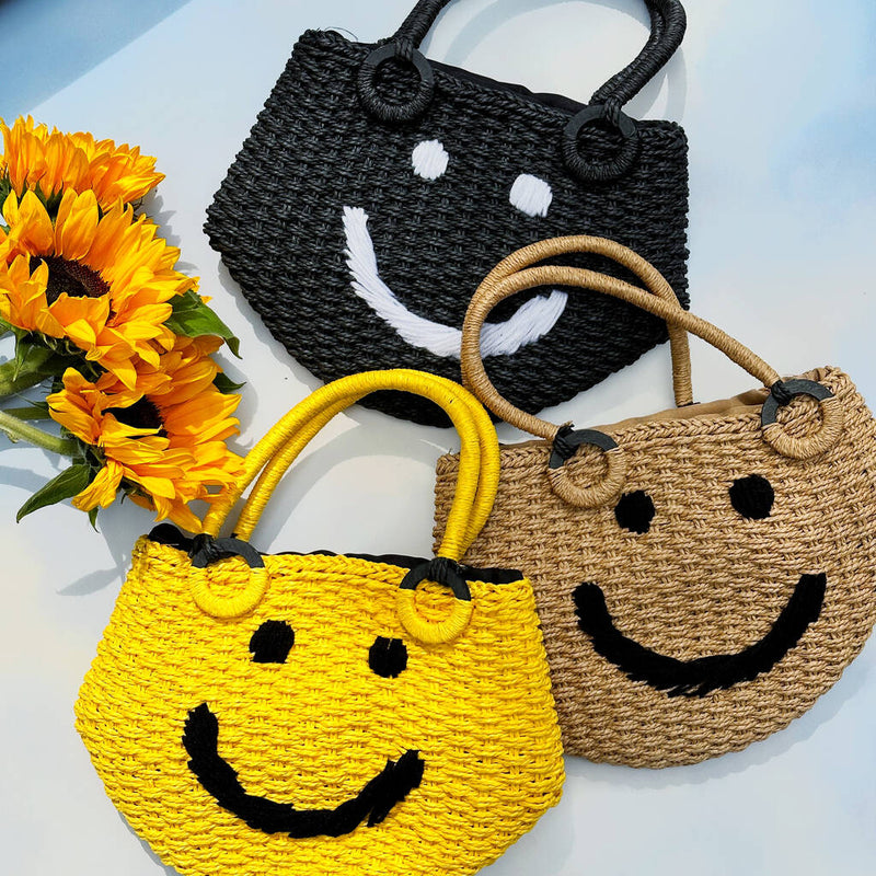 Smile Face Straw Basket Bag