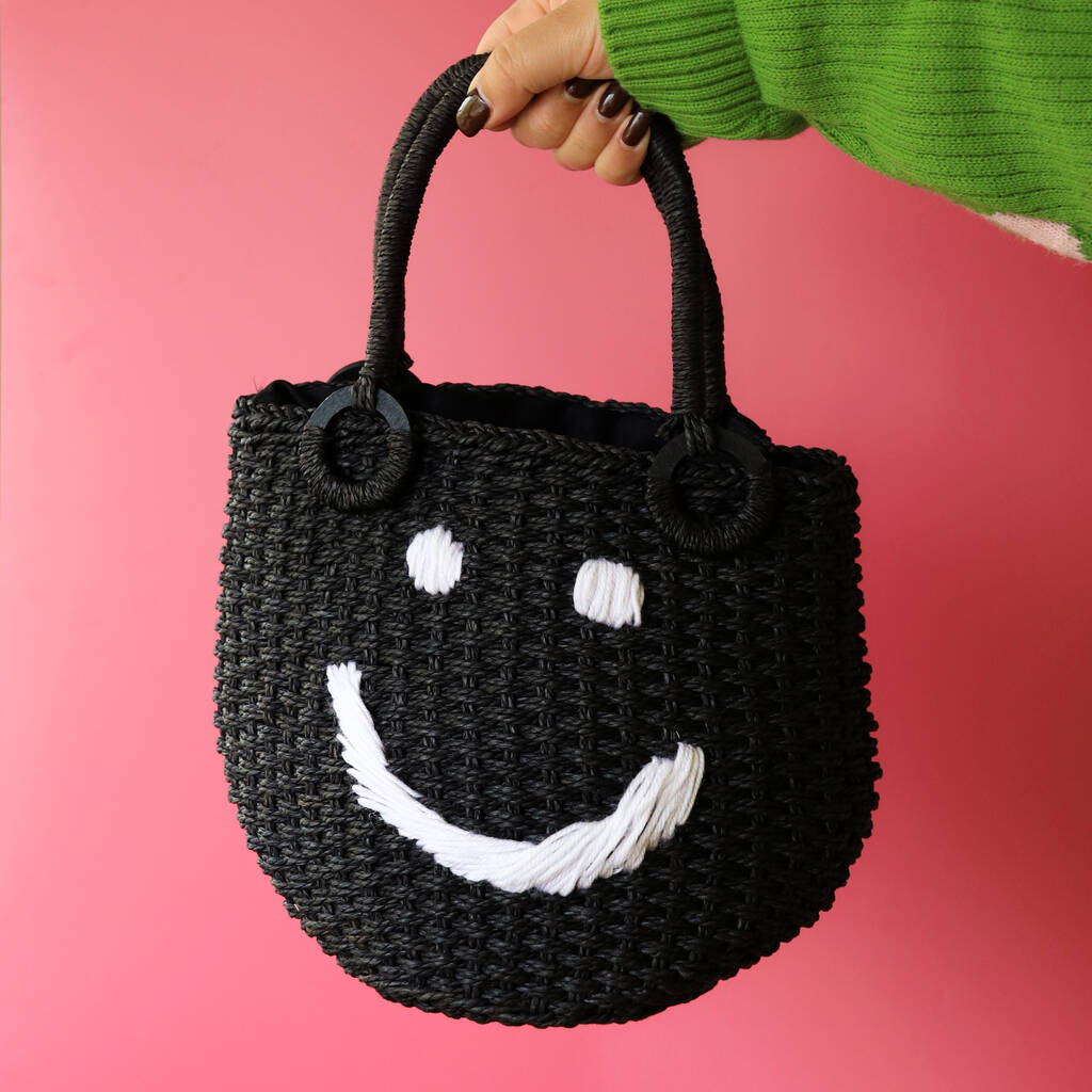 Smile Face Straw Basket Bag