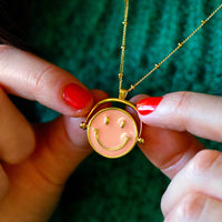 Smiling Face Enamel Spinner Necklace