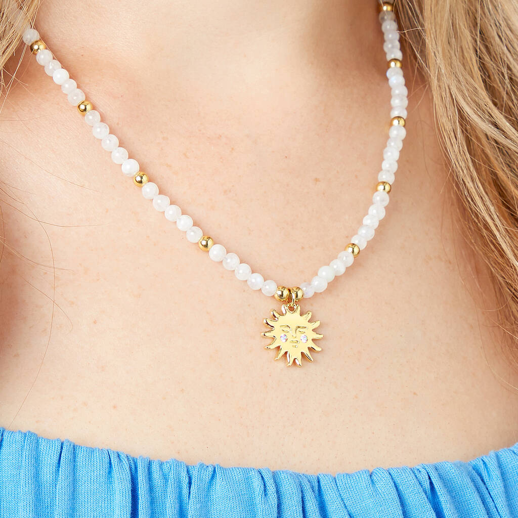 Sun And Moonstone Gold Plated Necklace