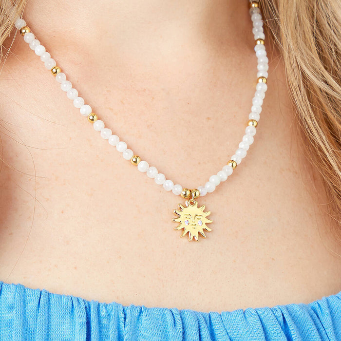 Sun And Moonstone Gold Plated Necklace