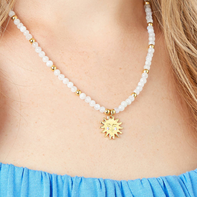 Sun And Moonstone Gold Plated Necklace