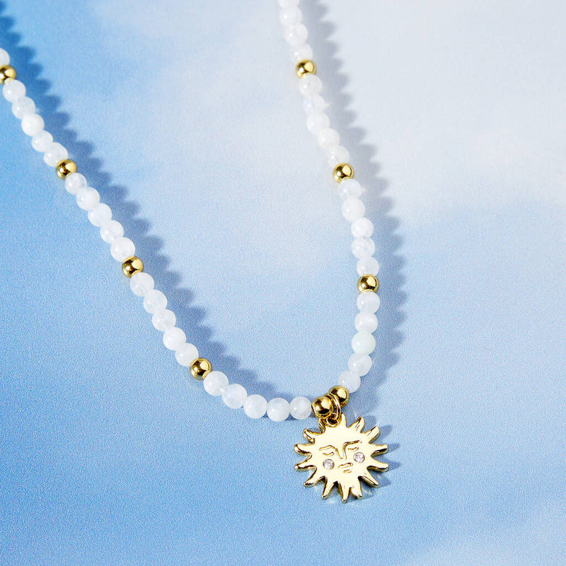 Sun And Moonstone Gold Plated Necklace