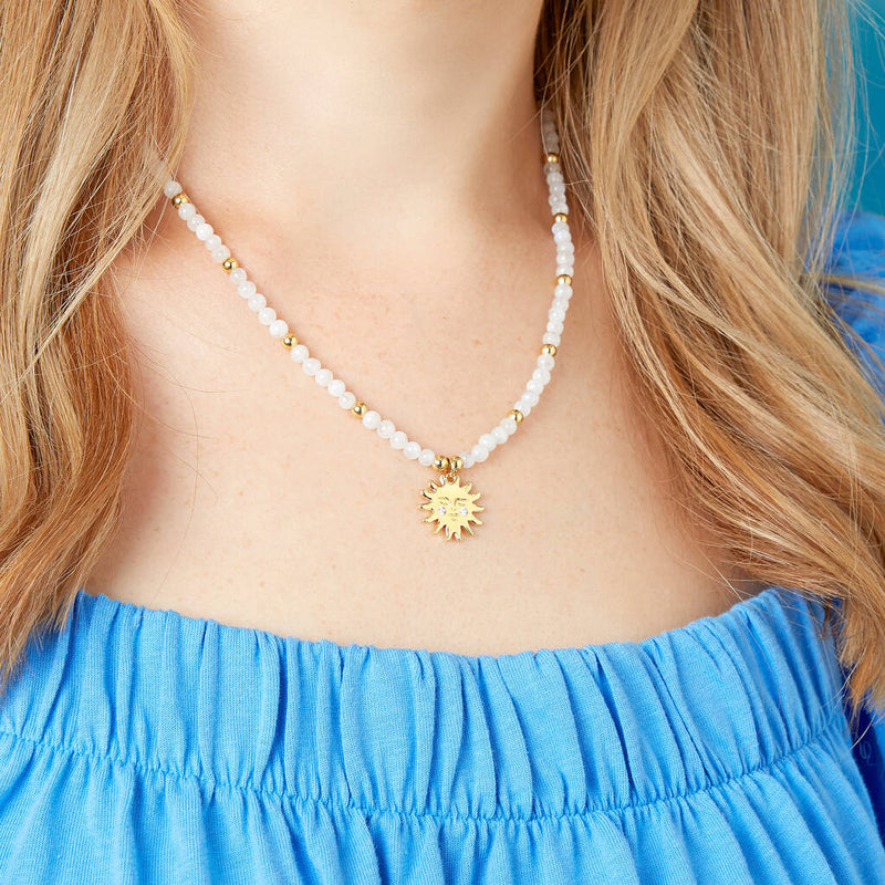 Sun And Moonstone Gold Plated Necklace
