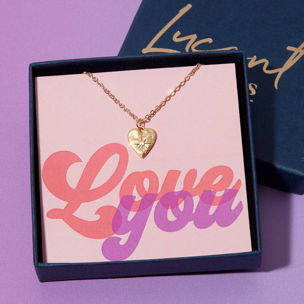 Textured Gold Plated Starry Heart Valentines Necklace