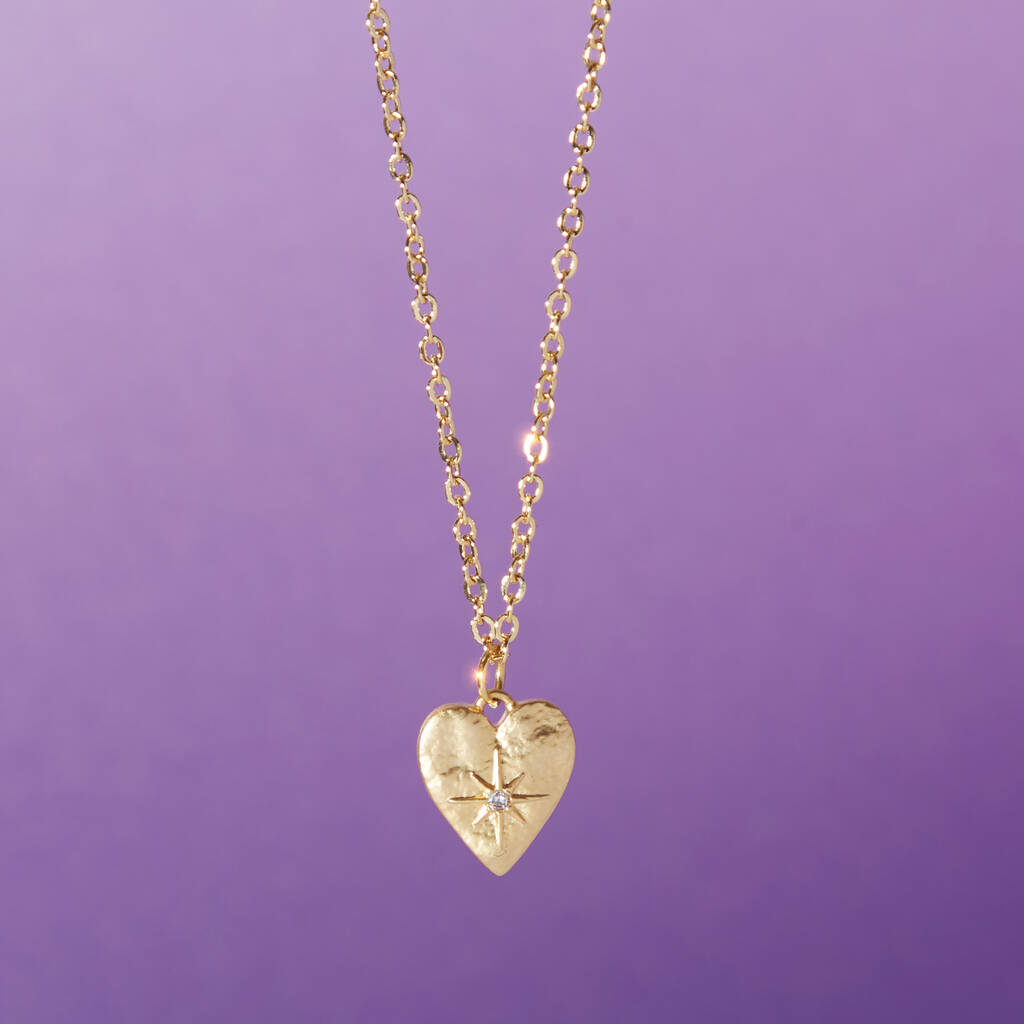 Textured Gold Plated Starry Heart Valentines Necklace