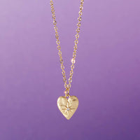 Textured Gold Plated Starry Heart Valentines Necklace