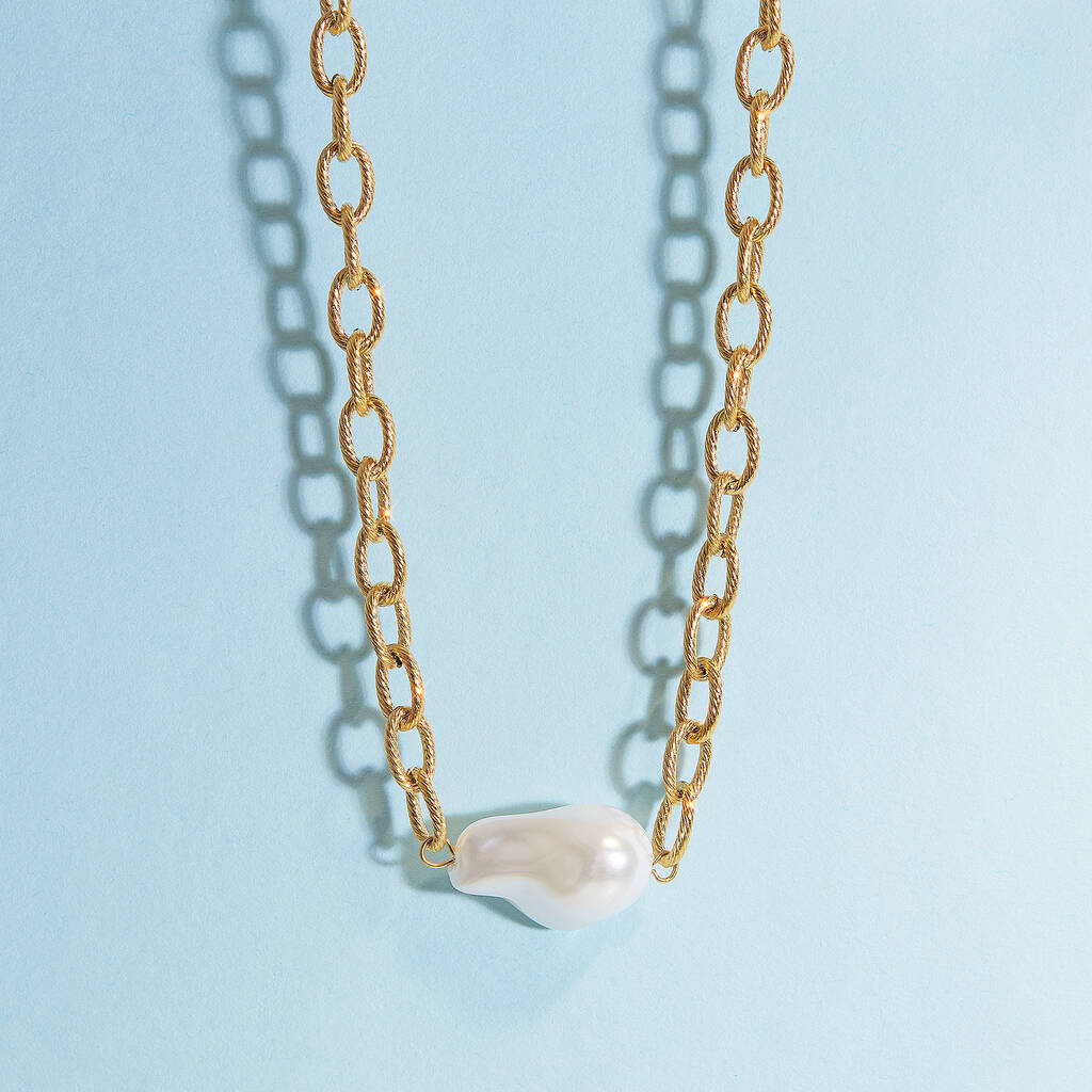 Baroque Pearl Textured Chunky Chain Necklace