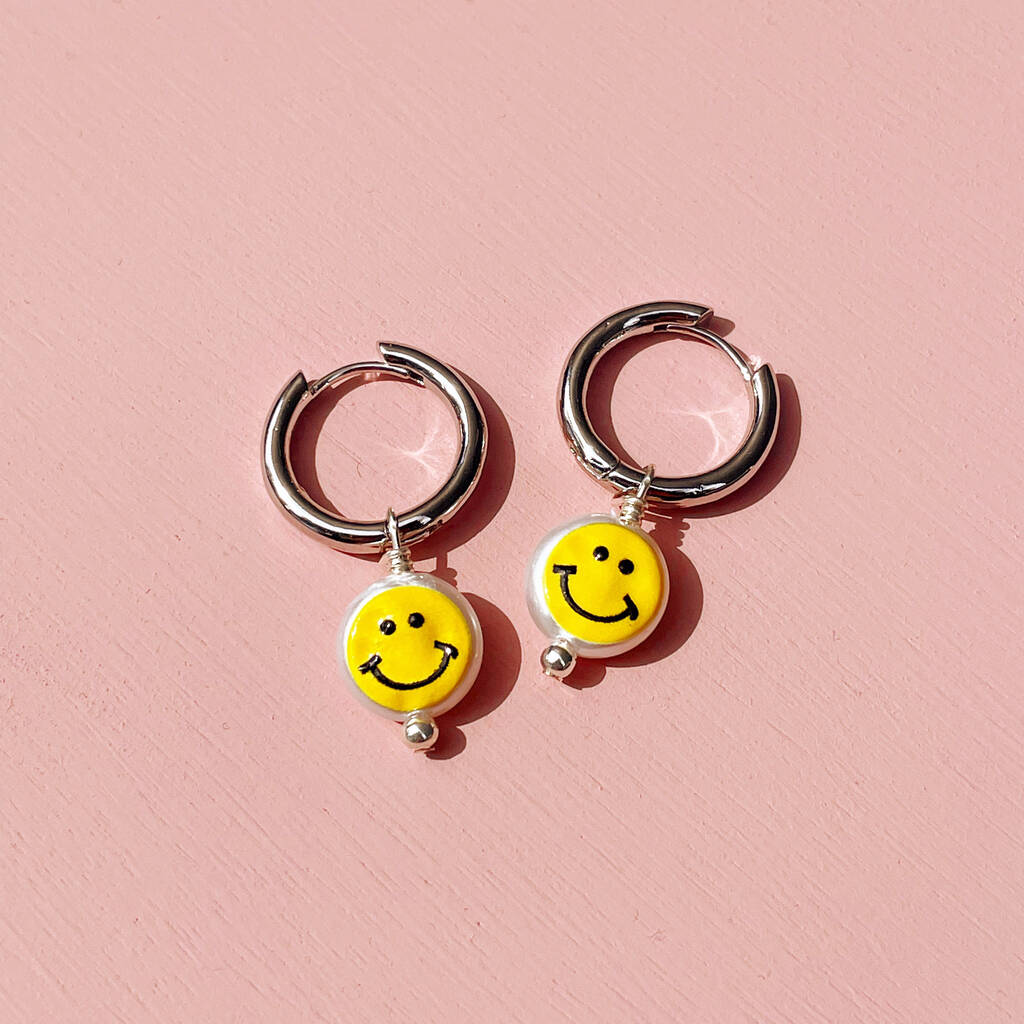 Vegan Pearl Smile Hoop Earrings